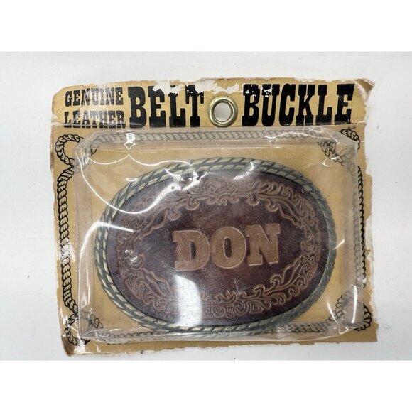 Nice Vintage Don Stamped Leather and Brass Belt Buckle - Picture 1 of 3